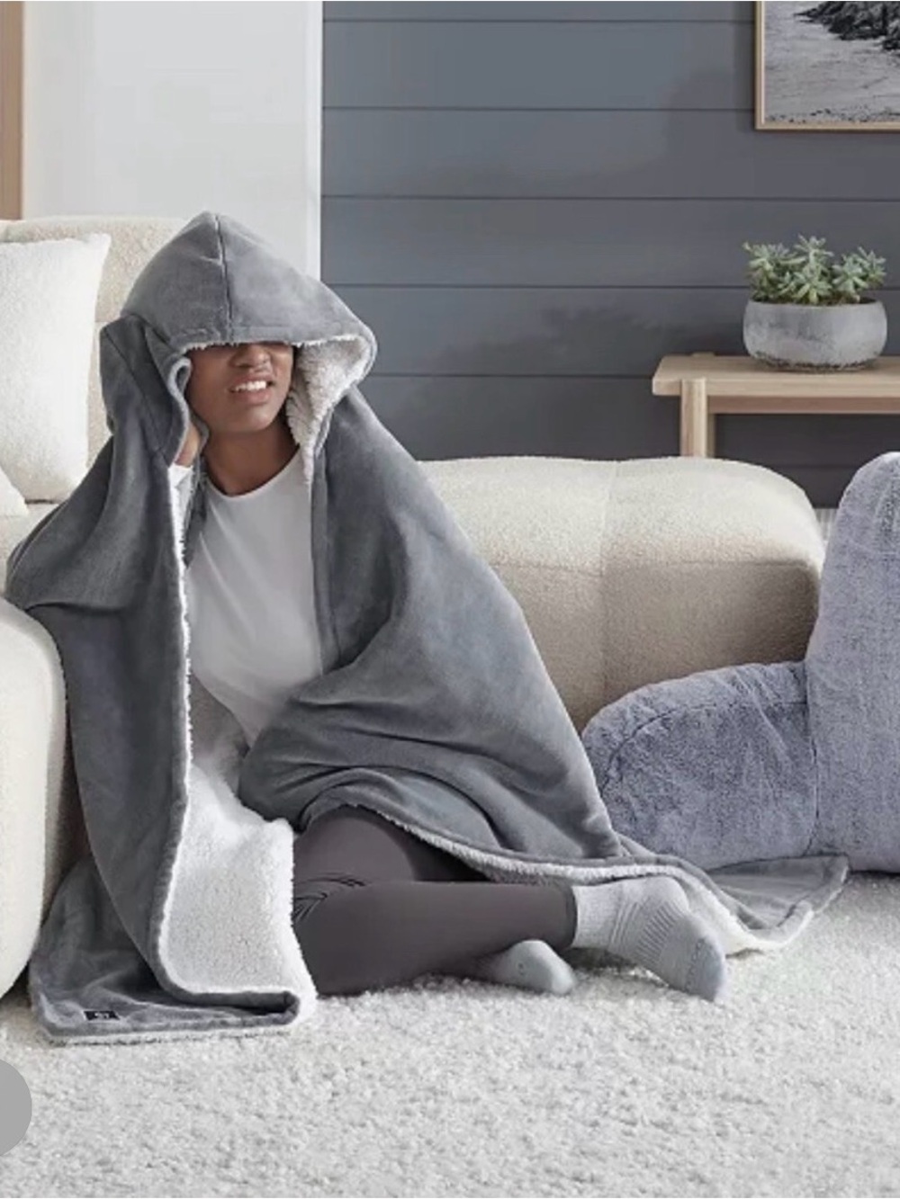 UGG Avery Hooded Throw Blanket- Light Blue Grey
